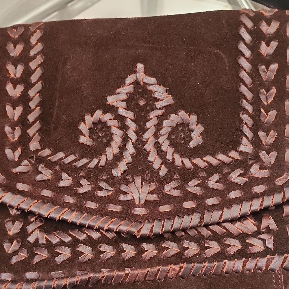 Anabaglish Brown Suede Hand-Stitched Leather Crossbody Bag - Picture 2 of 10